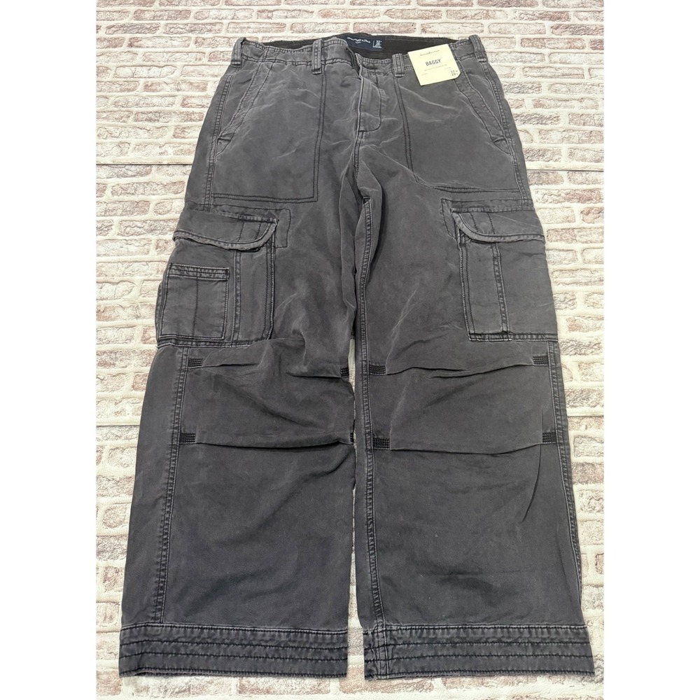 Abercrombie & Fitch Mens Baggy Cargo Utility Gorp Pants Faded Black 32x28 NWT